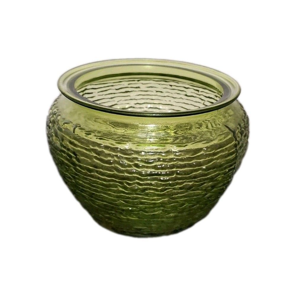 National Potteries Glass Vase Beehive Round Ribbed Pale Green Cleveland Ohio Vtg